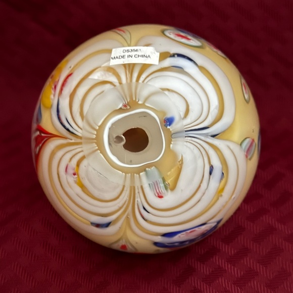 Vintage Murano Style Art Glass Swirl Millefiori Blue Red Yellow 4” Paperweight - Picture 3 of 9